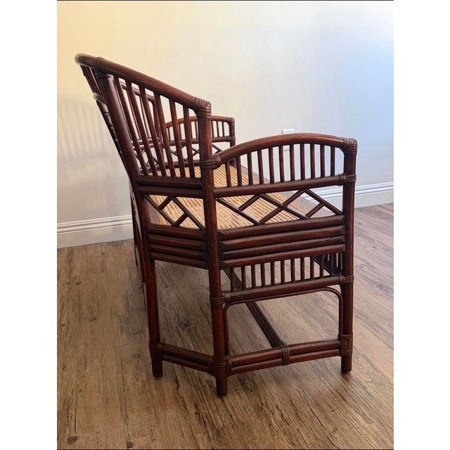1970s Vintage Brighton Pavilion Style Bamboo Chippendale Cane Settee For Sale - Image 5 of 9