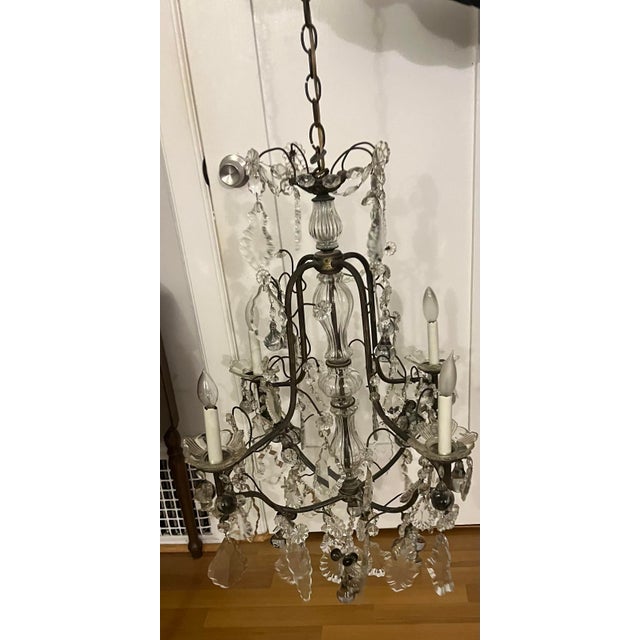 1920s Italian Iron and Crystal 4 Arm Chandelier With Crystal Fruits For Sale - Image 11 of 12