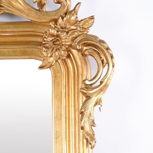 Large 19th Century Antique French Louis XV Rococo Giltwood Mirror For Sale - Image 3 of 9