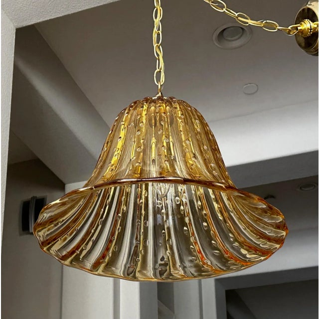 Barovier & Toso Murano Gold Glass Bell Shaped Chandelier or Pendant For Sale - Image 4 of 12