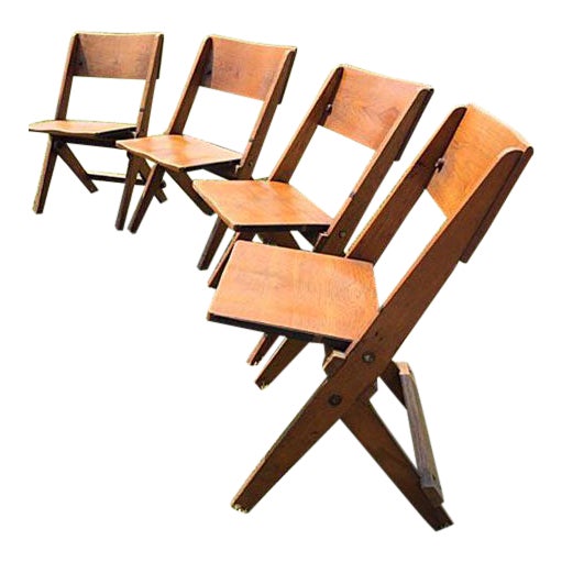 Antique Wooden Folding Jury Box Chairs Heavy Duty Set of 4 Chairish