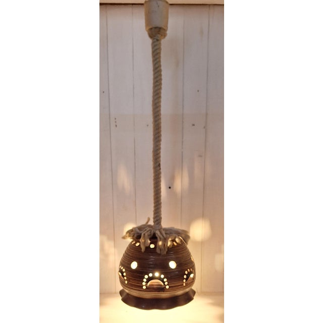 Textile Vintage Rustic Ceiling Lamp in Brown Ceramic, 1970s For Sale - Image 7 of 7