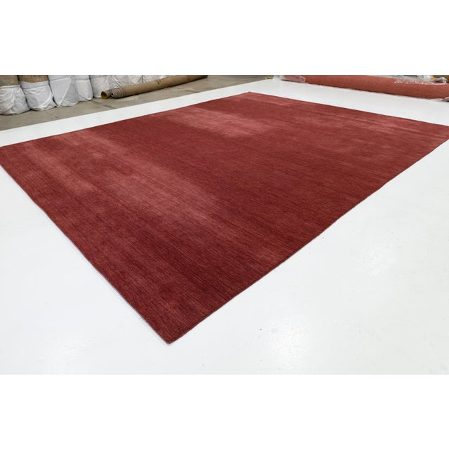 Textile Apadana's Modern Gabbeh Hand-Loom Wool Area Rug in Red Burgundy For Sale - Image 7 of 7