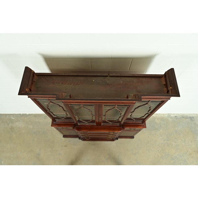 Baker Furniture Style Georgian Banded Mahogany Breakfront Bookcase Cabinet With Drop Front Secretary Desk For Sale - Image 11 of 15