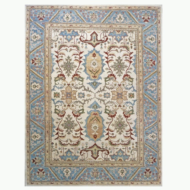 Afghan Sultanabad Wool 10 x 14 Blue, Ivory & Rust Handmade Area Rug #9902766 For Sale - Image 4 of 5