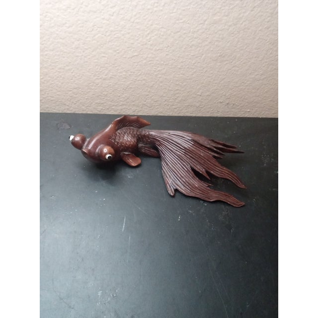 1940s Exquisite Carved Chinese Rosewood Bubble-Eye or Fantail Goldfish Sculpture For Sale - Image 5 of 6