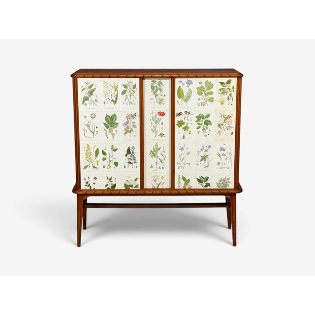 Swedish Modern, Nordens Flora Cabinet, Mahogany, Lithographs, Sweden, 1940s For Sale - Image 4 of 13