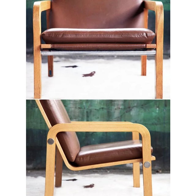 Thonet Mid Century Thonet Oak Bentwood & Chrome Armchair For Sale - Image 4 of 11