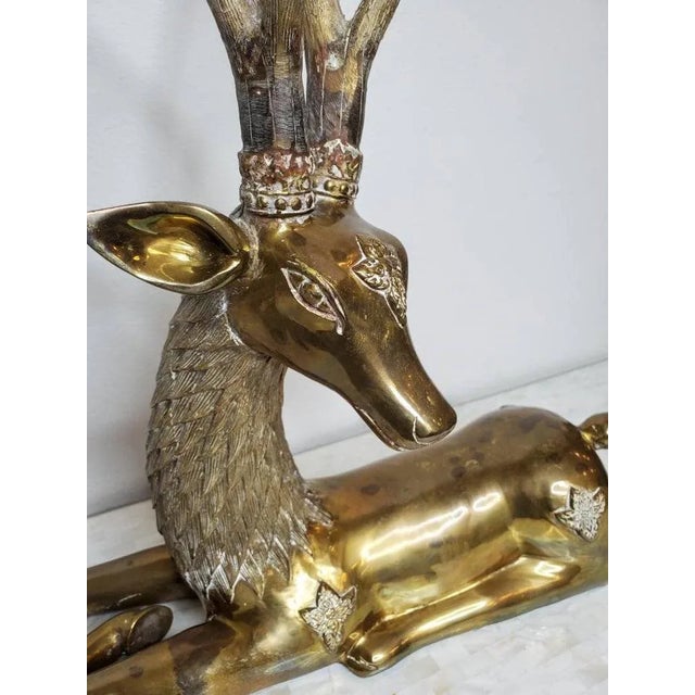 A stunning, rare, very fine quality early Sarreid polished brass stag with beautifully aged patina! The scarce huge Mid-...