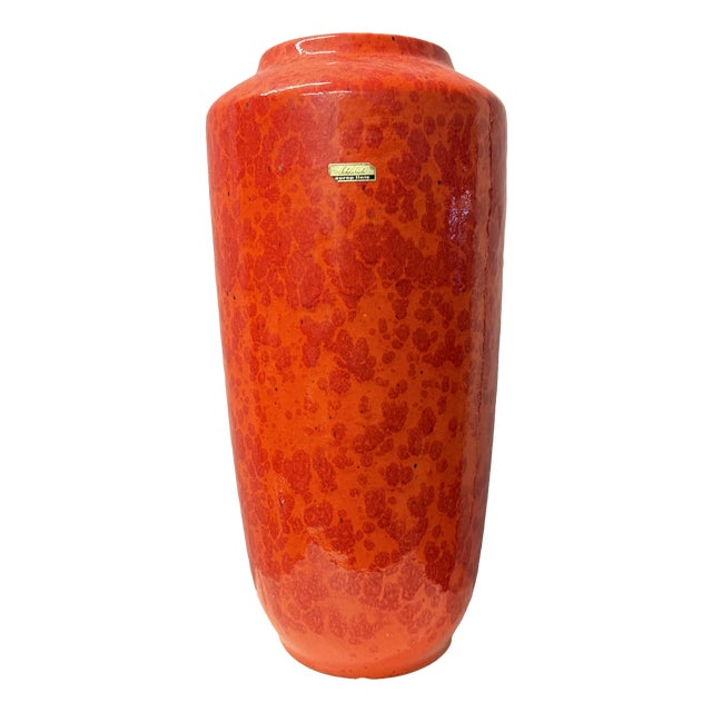 Vintage 517-50 Orange Fat Lava Floor Vase from Scheurich, 1970s For Sale