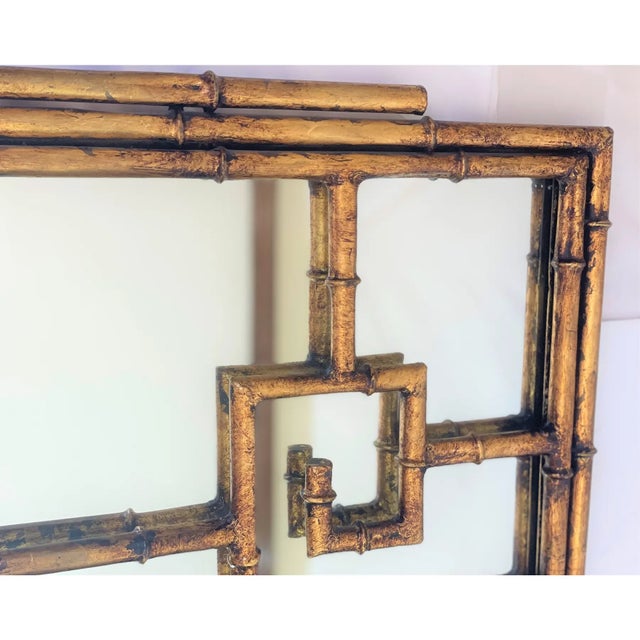 Vintage LaBarge Gold Metal Faux Bamboo Greek Key Chinoiserie Mirror For Sale - Image 9 of 12