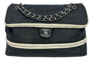 Chanel Black Perforated Leather Expandable Classic Flap Shoulder Bag