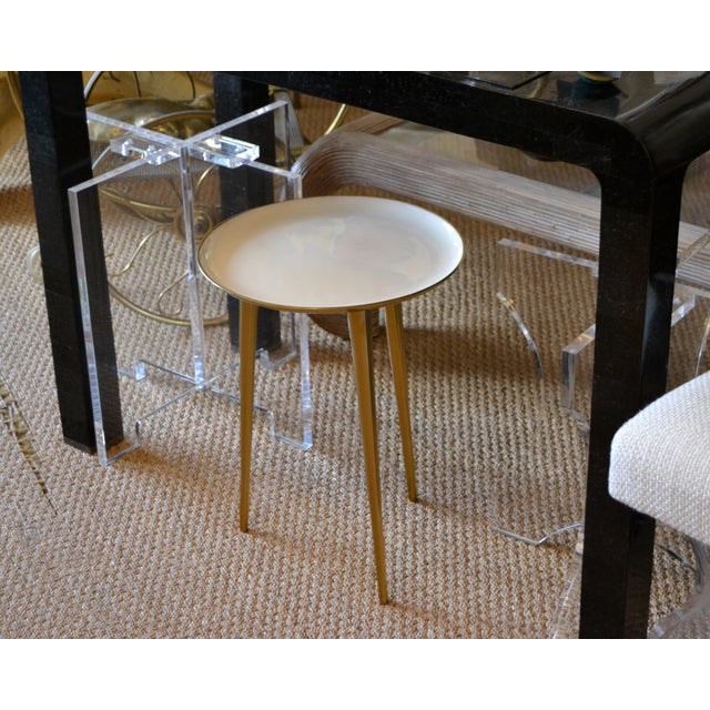 MidCentury Modern Round ThreeLegged Brass & Beige Enamel Side, End