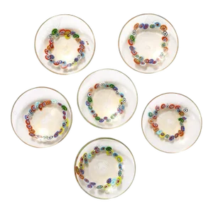 Set of 6 Mid-Century Hand-Blown Murano Millifiori & 24 Karat Gold Fleck Plates
