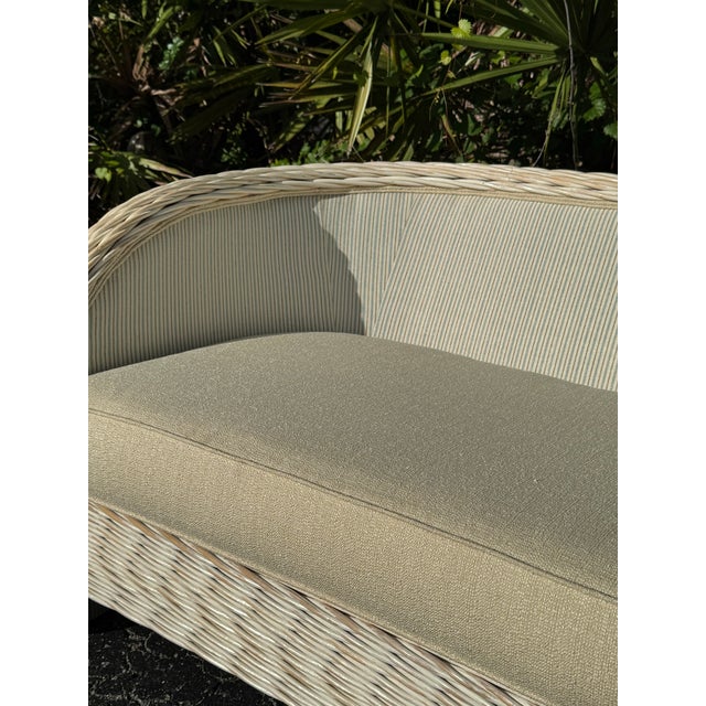 2000 - 2009 Wicker Loveseat With Red, White & Blue Stripe Upholstery For Sale - Image 5 of 9