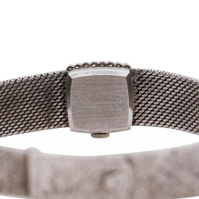 1970s Rolex Precision 18k White Gold 18mm Diamond Bezel Watch For Sale - Image 5 of 12