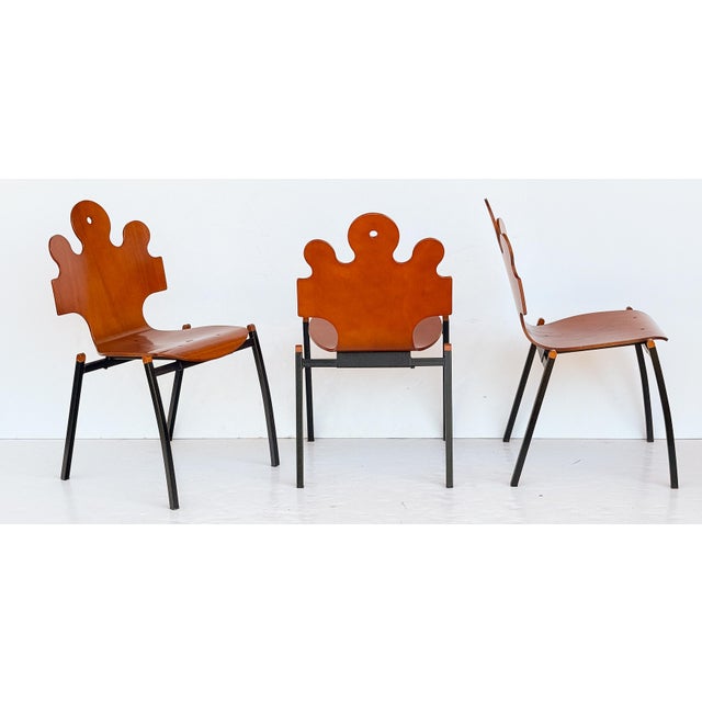 French Set of Six French Modern Jigsaw Puzzle Back Chairs For Sale - Image 3 of 9