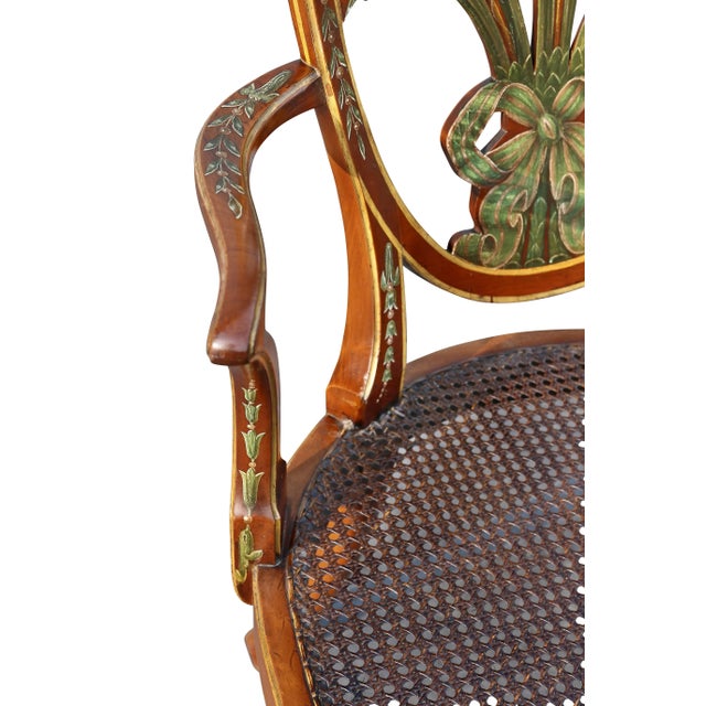 1900 - 1909 Edwardian Satinwood and Painted Armchair For Sale - Image 5 of 11