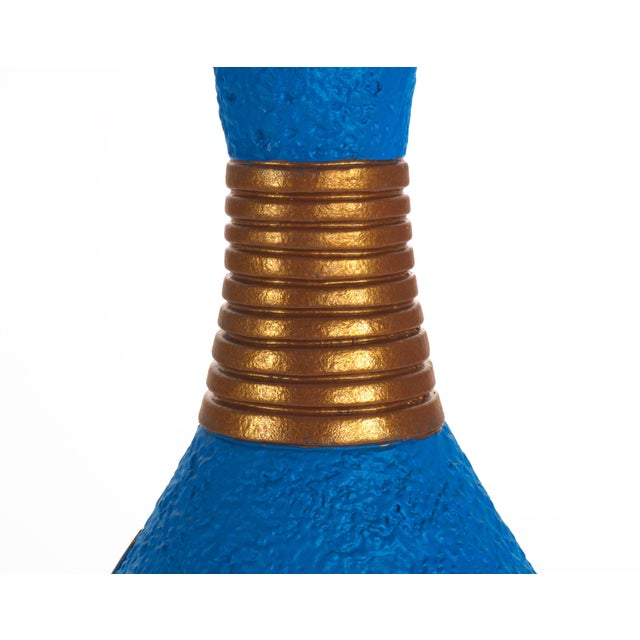 Mid-Century Modern Mid-Century Modern British Blue and Bronze Gilt Chalkware Table Lamp, 1960s For Sale - Image 3 of 5