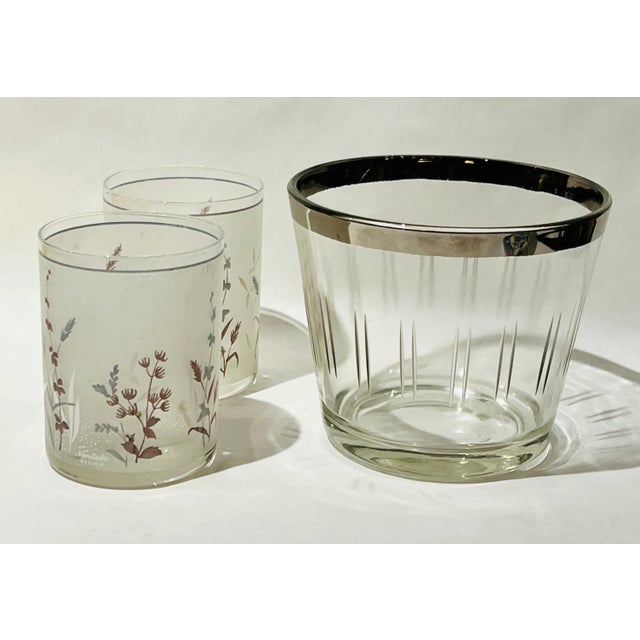 Glass Vintage Mid-Century Modern Small Ice Bucket Barware Glass Cut Silver Rim For Sale - Image 7 of 8