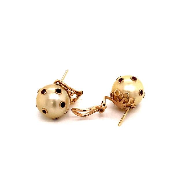 South Sea Pearl Ruby Earrings 14k Gold 0.27ctw Certified For Sale - Image 9 of 14