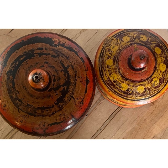 Mid 19th Century Set of Two Central Asian Antique Wooden Lacquered Spice Boxes For Sale - Image 5 of 7