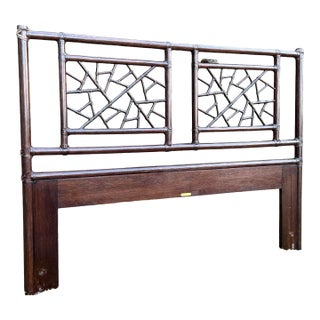 1970s Vintage McGuire Dark Bamboo & Ebonized Mahogany Leather Queen Size Headboard For Sale