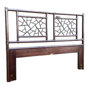 1970s Vintage McGuire Dark Bamboo & Ebonized Mahogany Leather Queen Size Headboard