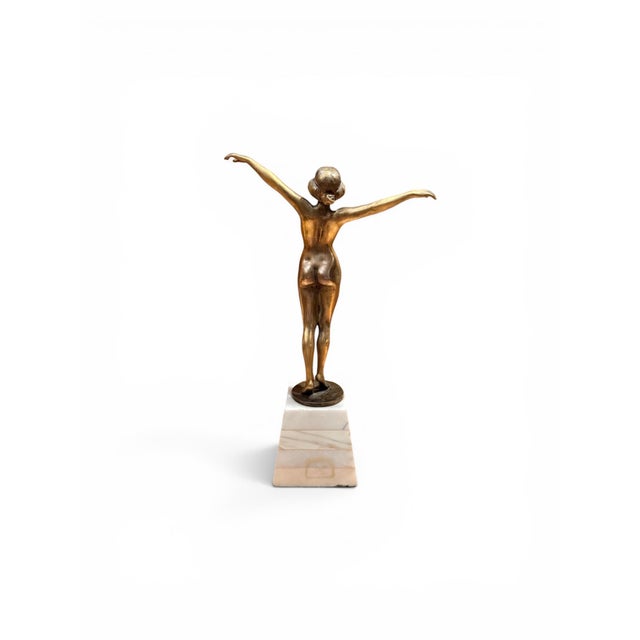 Art Deco French Signed Bronze Female Nude on White Marble Base, Circa 1920–1940 For Sale - Image 3 of 5