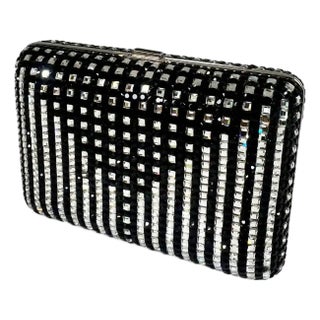 Judith Leiber Black Swarovski Crystal Minaudière Evening Clutch For Sale