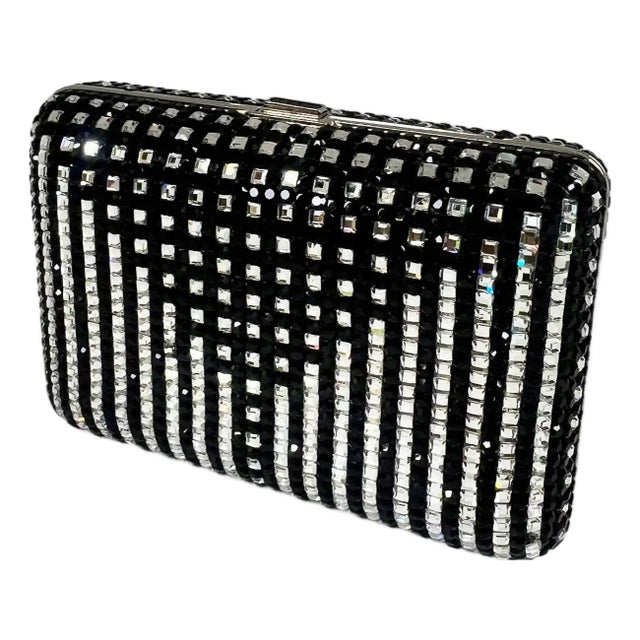 Judith Leiber Black Swarovski Crystal Minaudière Evening Clutch For Sale