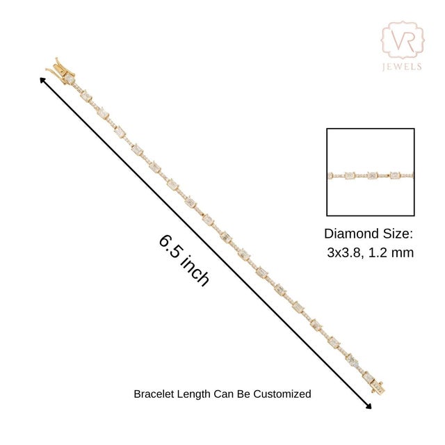 Luxury 3.6ct Emerald Cut Diamond Tennis Bracelet in 14k Yellow Gold For Sale - Image 10 of 14
