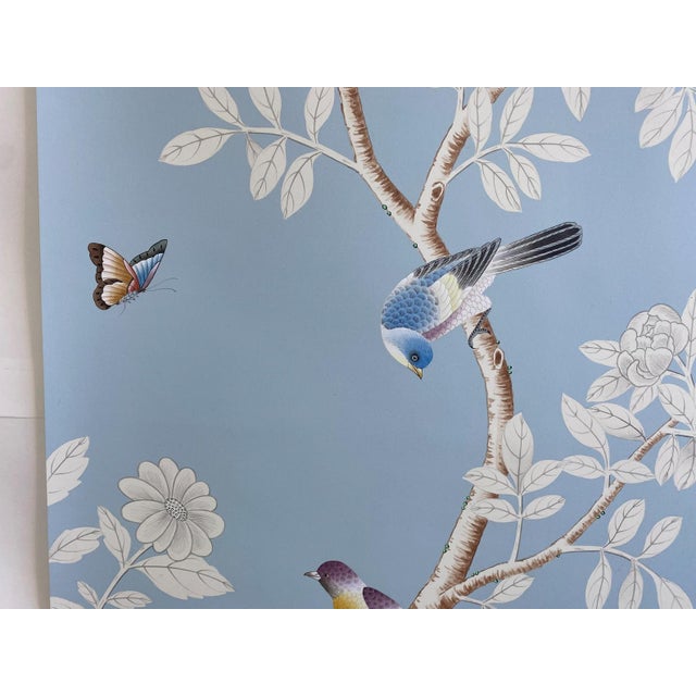 Textile 30"*60", a Set of Two Panels French Blue Chinoiserie Wall Art (Set of 2, Unframed) For Sale - Image 7 of 9