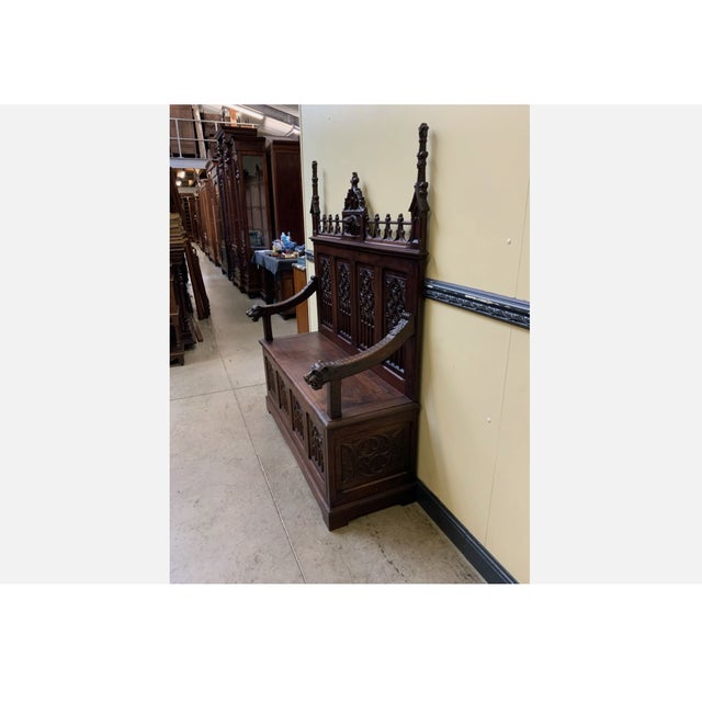 Antique Neo-Gothic Chest Bench, 1880 For Sale - Image 6 of 12