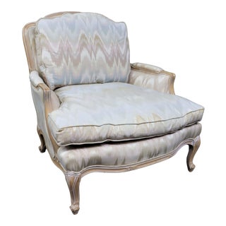 Louis XV Style Pickled Maple Flame Stitched Bergere For Sale