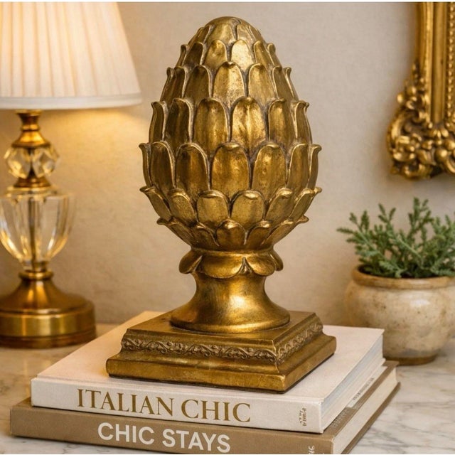 Late 20th Century Late 20th Century Large Hollywood Regency Gold Artichoke Finial Sculpture – Pieri Creations Philadelphia Palm Beach Regency Glam Decor For Sale - Image 5 of 11