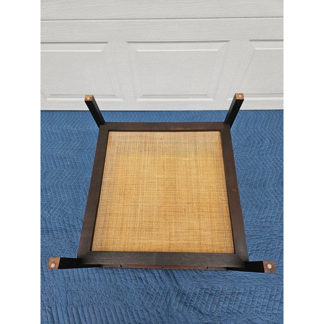 Square Black and Rattan Faux Walnut Top Side Table For Sale - Image 10 of 12