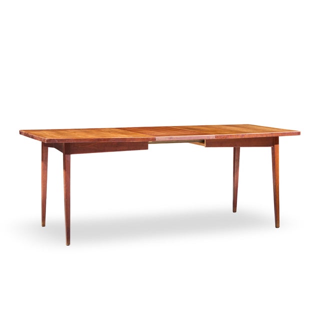 Jens Risom Mid Century Walnut Surfboard Expanding Dining Table With 2 Leaves For Sale - Image 9 of 13
