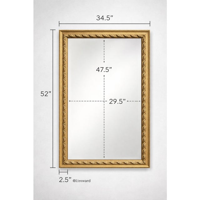 Title Large Hollywood Regency Style Gilt Wall Mirror – Textured Sunlit Brass Frame – 52" x 34.5" – Decorative Beaded Frame...