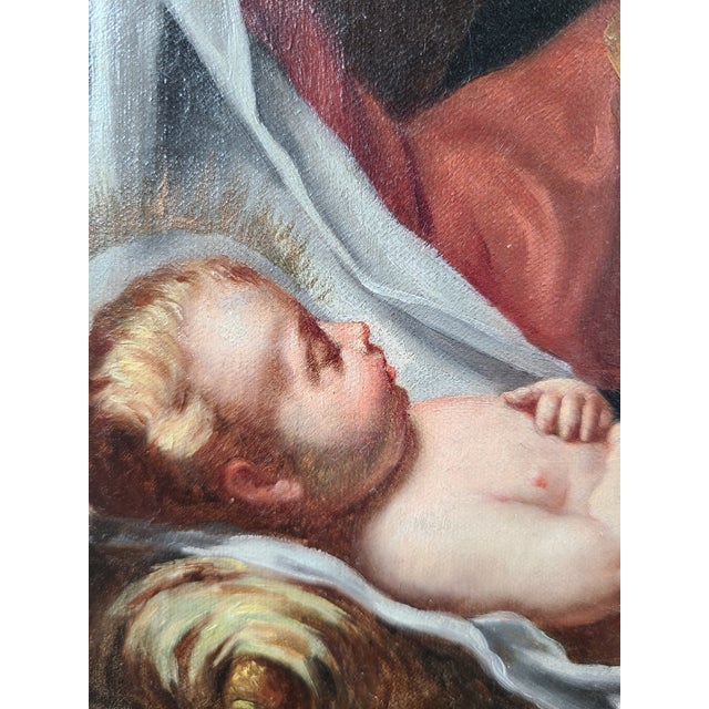 19th Century Antique 19th Century Baby Jesus Oil Painting Madonna Del Velo After Carlo Dolci For Sale - Image 5 of 17