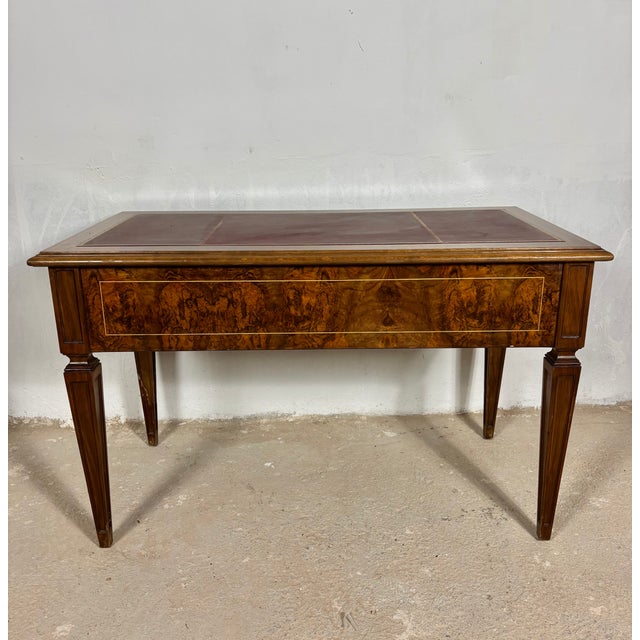French Louis XVI Style Walnut Writing Desk With Leather Top, Early 20th Century For Sale - Image 9 of 9