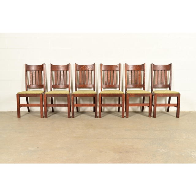 Charles Limbert Stickley Brothers Style Antique Mission Oak Arts & Crafts Dining Chairs, Set of Six For Sale - Image 4 of 13