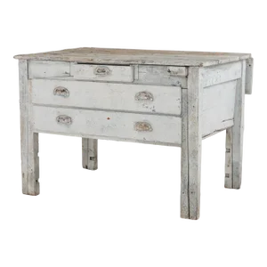19th Century European Gray Painted Workbench