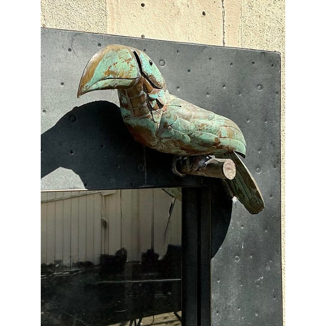 Late 20th Century Vintage Coastal Hammered Metal Toucan Mirror For Sale - Image 5 of 8