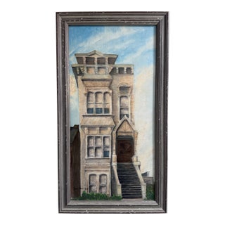Vintage Signed Oil Painting of a San Francisco–Style Victorian House For Sale