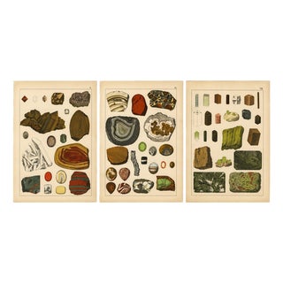 Dr. Gustav Adolph Kenngott, Mineralogy Quartz, Agate & Tourmaline, 1888, Chromolithographs, Set of 3 For Sale