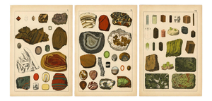 Dr. Gustav Adolph Kenngott, Mineralogy Quartz, Agate & Tourmaline, 1888, Chromolithographs, Set of 3