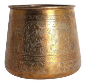 Hand Etched Egyptian Brass Vessel Jardiniere, 19th Century