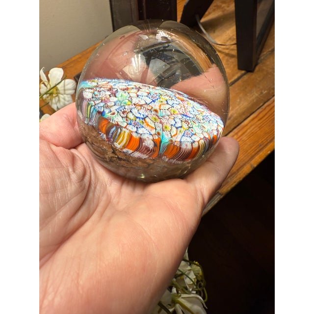 Abstract 1960s Murano Style Glass Millefiori Paperweight For Sale - Image 3 of 7