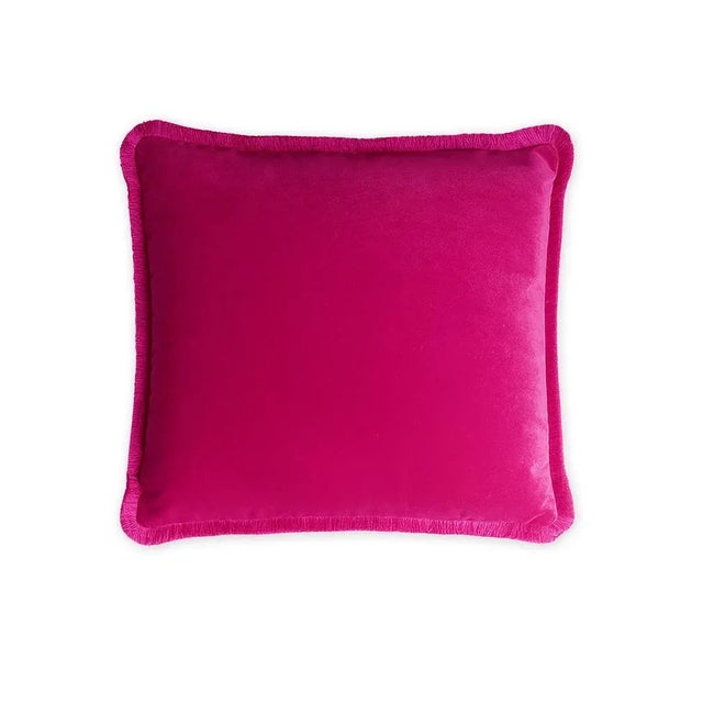 Happy Pillow in Velvet Fuchsia from Lo Decor For Sale - Image 4 of 4